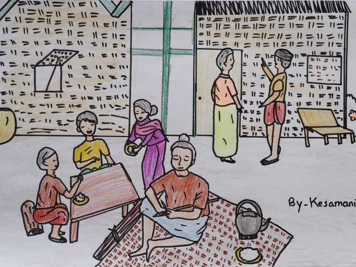 Drawing by Kesamani depicting life in the refugee camp